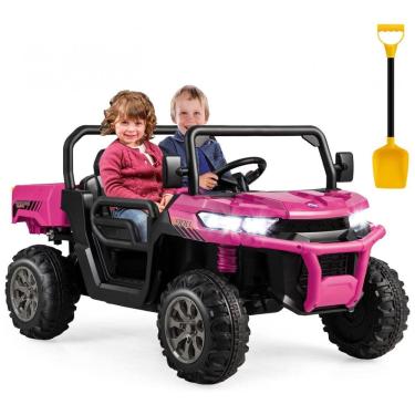 Imagem de Carro Elétrico Infantil 2 Assentos com Caçamba, Pá, USB e Controle Remoto, 12V, Costzon, Rosa