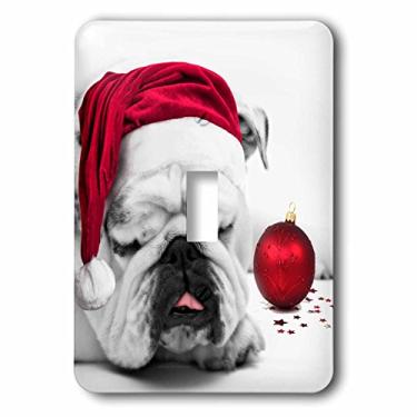 Imagem de 3dRose lsp_62826_1 Bulldog dormindo em um chapéu de Papai Noel, foto de cartão de Natal, cortesia de Esther Matheus, interruptor único