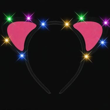Imagem de DUDUCOFU Faixa de cabeça com orelhas de gato pretas para mulheres e meninas, orelhas de gato com luzes LED para crianças e adultos, festa de aniversário, Halloween, Natal, lavagem de maquiagem