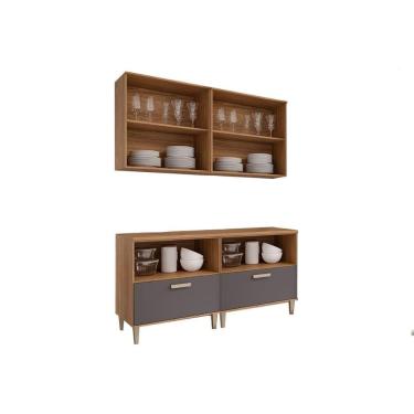 Imagem de Cozinha Modulada Mgm Bella 4 Peças S- Portas (2aéreo+2balcões) 160cm Freijo-titanium-mgm