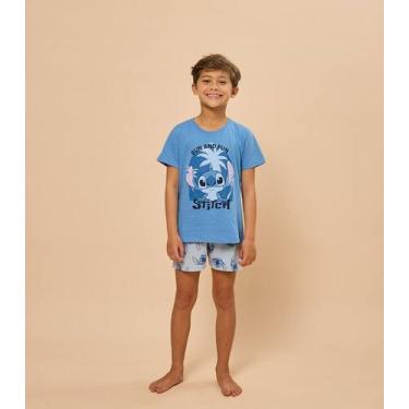 Imagem de Pijama Menino Manga Curta Meia Malha Evanilda Azul, 8, Azul