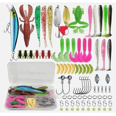 Imagem de 83 peças de acessórios de pesca para iscas, iscas de pesca para presentes de água doce para homens, iscas giratórias, equipamentos e equipamentos de pesca, kit de equipamentos de pesca de água salgada