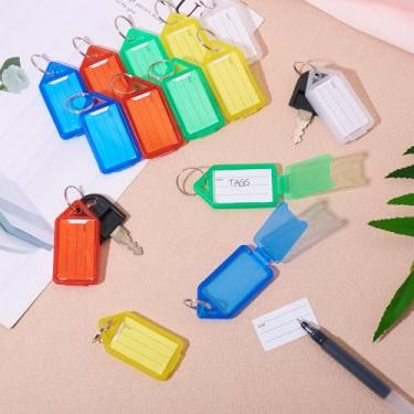 Imagem de 25 etiquetas retangulares de plástico para chaveiro, 5 cores, com anel dividido em ferro, etiqueta de nome em branco, chaveiro para bagagem, chaveiro, identificador de identificador de identificação