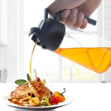 Imagem de Pulverizador de óleo para cozinhar, dispensador de óleo 2 em 1 de 470 ml, despejador de garrafa de azeite de oliva de vidro para cozinha, cozinha, churrasco (preto)
