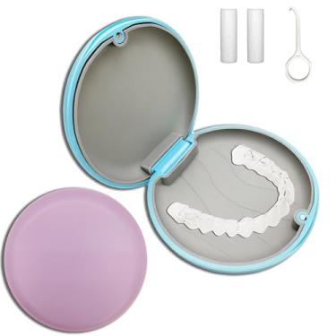 Imagem de Estojo retentor, estojo alinhador, estojo de retentor ortodôntico, protetor de boca retentor estojo de viagem com ferramenta de remoção e queijo (rosa)