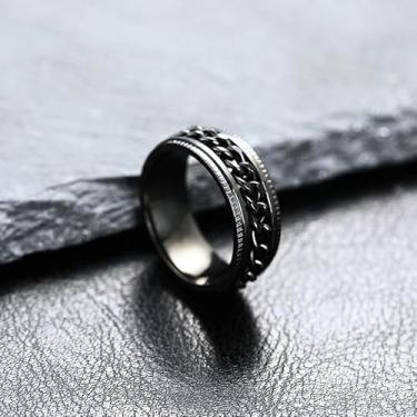 Imagem de Anel masculino de aço inoxidável - Fidget Spinner alívio da ansiedade - Corrente de aço inoxidável 360° - Aliança de casamento de aço 316L - Ajuste confortável, 12, Aço inoxidável, Sem pedra preciosa