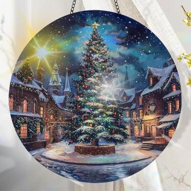 Imagem de Acrílico colorido Suncatcher, decoração de janela suspensa de árvore de Natal com design de vitral impresso, apanhador de sol, arte de parede de arco-íris, ornamentos de Natal para uso interno e