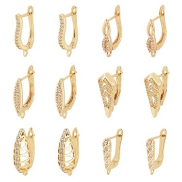 Imagem de 12 peças de brinco de argola de zircônia cúbica transparente de latão banhado a ouro 18 K real com puxador de cristal nas costas com laço para mulheres, brincos para fabricação de joias para fazer