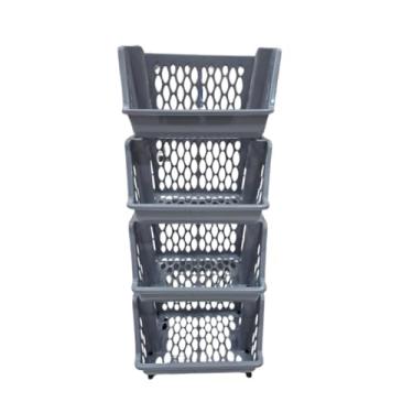 Imagem de Cesto Organizador Multiuso com Rodinhas 2 3 ou 4 Andares – Empilhável e Durável para Cozinha Banheiro e Lavanderia(quadruplo chumbo)
