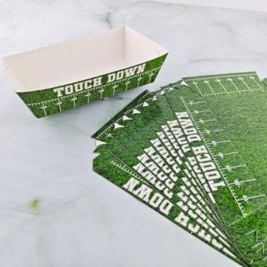 Imagem de Pacote com 10 bandejas descartáveis para servir comida com tema de futebol, artigos de festa de aniversário, barcos de comida de papel descartáveis para lanches, cachorro-quente (14 x 8 x 4 cm)