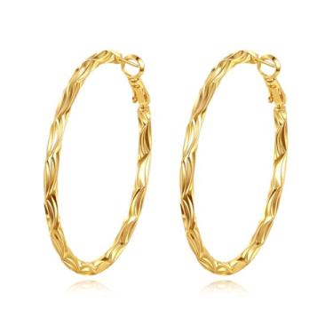 Imagem de Brincos de argola banhados a ouro 18 K para mulheres, brincos de argola grandes, grandes, minimalistas, redondos e minimalistas, argolas de ouro hipoalergênicas leves, joias modernas, presente para