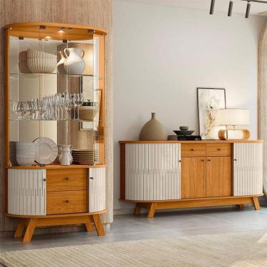 Imagem de Aparador Para Sala Buffet Ambiente Mônaco E Cristaleira Moss Cinamomo Off White – Madetec