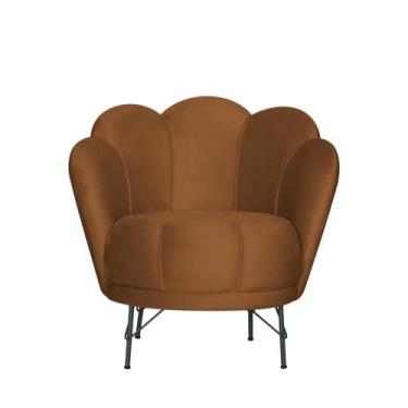 Imagem de Poltrona Flor Premium Pétalas Suede Marrom Pés Em Ferro - Larbelle
