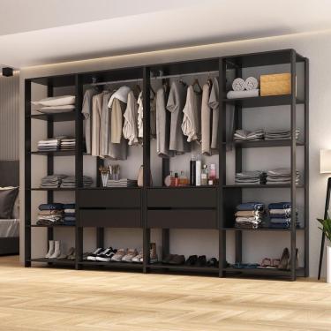 Imagem de Closet Aberto Modulado Arara Organizadora Com Cabideiro 270cm Allegra Multimóveis Mp4390 Preto