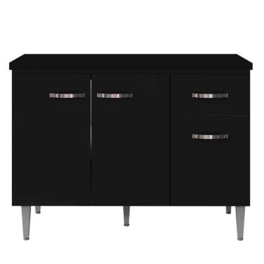 Imagem de Balcão De Cozinha 120cm Gabriela 3 Portas 1 Gaveta Com Tampo Preto