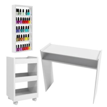 Imagem de Mesa Manicure Carrinho Auxiliar e Expositor Branca Nail Designer, Salõ