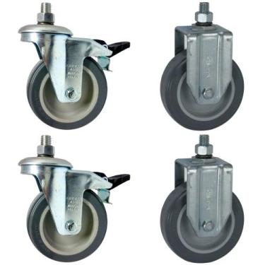 Imagem de 2 Rodizio Giratório Com Freio + 2 Roda Fixa Parafuso Espiga 4 Polegada