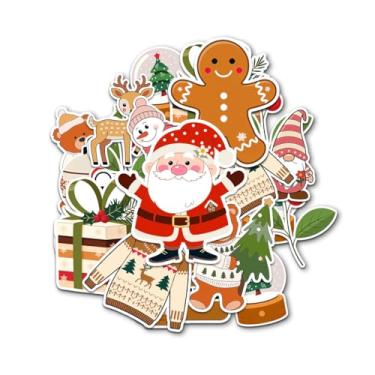 Imagem de Conjunto de 12 peças de adesivos de Natal, designs minimalistas de Natal com Papai Noel, rena, gnomo, pão de gengibre, suéter, presente de globo de neve, adesivos neutros aconchegantes para laptop