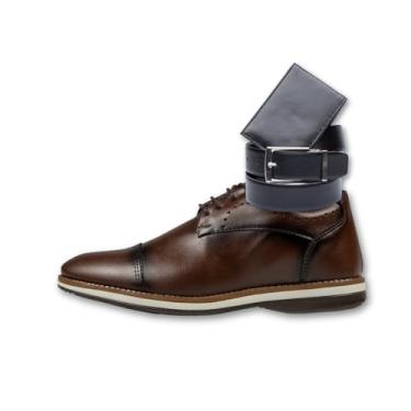 Imagem de Santiago Oxford Masculino, Sapato Social Brogue em Couro, Marrom, com Cinto e Carteira, Estilo Confortável (Conhaque, BR, Adulto, Numérico, 39)