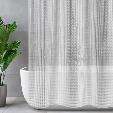 Imagem de Hereisa Cortina de chuveiro de cubo de gelo 3D estreita – Cortina de banho impermeável PEVA com 6 ilhós metálicos e 2 ímãs, design transparente 3G leve, 91 x 182 cm