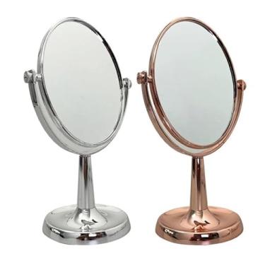 Imagem de Espelho de Mesa Dupla Face com Aumento 2.5x – Quadrado Oval ou Coração para Maquiagem (Rose,Oval)