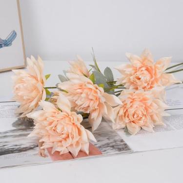 Imagem de Flor artificial – Flores de crisântemo champanhe, arranjos florais falsos para casa, banheiro, escritório, mesa, mesa central, prateleira, decorações de casamento