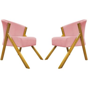 Imagem de Kit 2 Poltronas Decorativa You Suede Braça Amadeirada - Rosê Suede