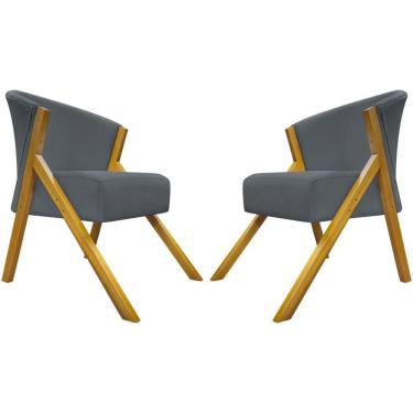 Imagem de Kit 2 Poltronas Decorativa You Suede Braça Amadeirada - Cinza Suede