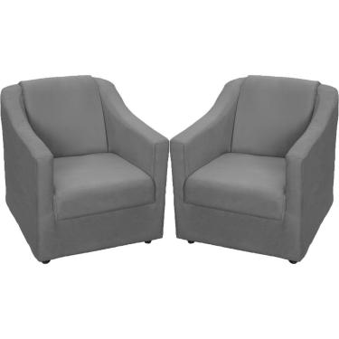 Imagem de Kit 2 Poltronas Mila Pé De Plástico Cromado - Cinza Suede