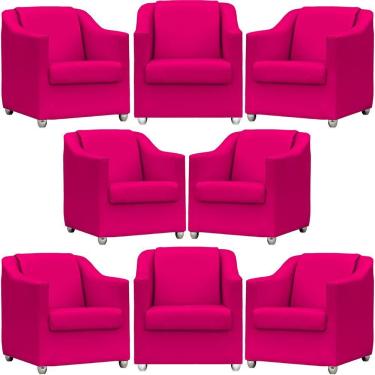 Imagem de Kit 8 Poltronas Mila Corino Cores Pé De Plástico Cromado - Pink Corino