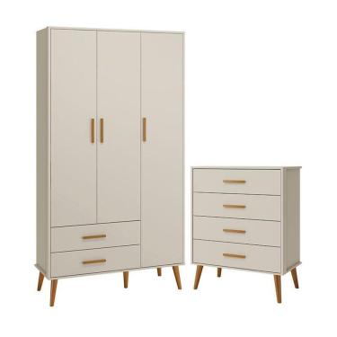 Imagem de Jogo De Quarto Infantil Isis Guarda Roupa 3 Portas E Cômoda 4 Gavetas Areia - Reller Móveis Areia
