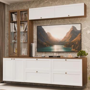 Imagem de Estante Sala de Estar com Rack + Cristaleira 230cm Rustic/Branco/Rustic Vik Madesa 02