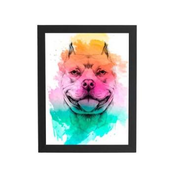 Imagem de Quadro Pitbull Cachorro Tinta Aquarela Moldura 20X30Cm - Plimshop