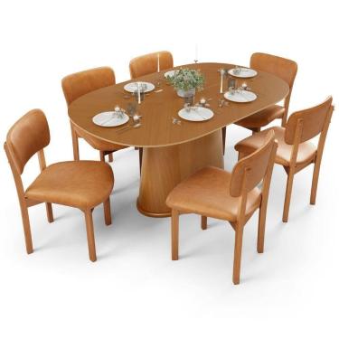 Imagem de Mesa Para Sala De Jantar Valência Com 06 Cadeiras Sala De Jantar Dara L02 Couríssimo Whisky - Lyam Decor