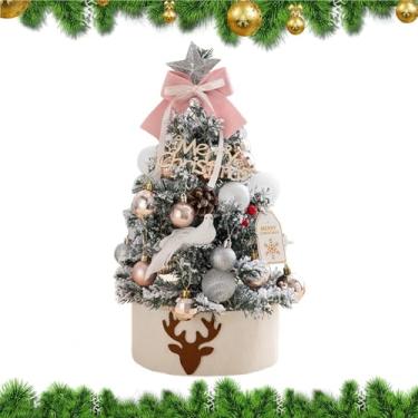 Imagem de Árvore de Natal de mesa | Árvore de Natal artificial pequena de 45 cm com luzes - Ornamentos de centro de mesa flocagem para lareira, varanda, janela, porta, mesa, cornija, decoração de inverno