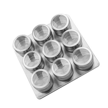 Imagem de KUYBTU 9 potes de açúcar, potes de pimenta, recipientes de tempero de aço inoxidável, pote de tempero, latas de armazenamento de especiarias, potes de metal, condimentos, potes de tempero, caixa de