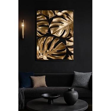 Imagem de Quadro Decorativo Luxo Folhagem Abstrata Preto e Dourado 90x65 (02, Preto, 90x65)