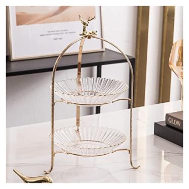 Imagem de Cesta de frutas e vegetais de bancada tigela de vidro criativo prato de frutas moderno sala de estar casa mesa de café luz dupla lanche luxo lanche sobremesa bolo suporte mesa centro de mesa (cor: 1