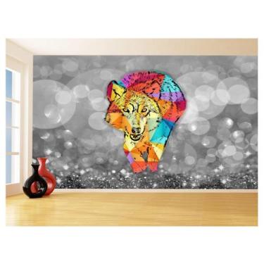 Imagem de Papel De Parede Animais Pop Art Lobo Colorido 3,5M Pxa631 - Você Decor