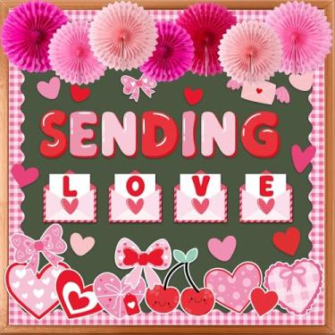 Imagem de Decoração de quadro de avisos para o dia dos namorados com fãs de papel 3D, decoração de quadro de avisos para festa dos namorados, decoração de quadro de avisos enviando recortes de envelope de