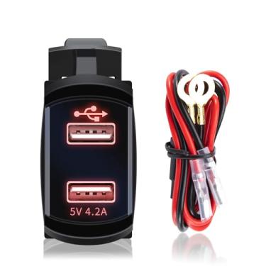 Imagem de NFSpeeding Carregador Usb Duplo Estilo Interruptor De 4,2 A Com Luz Led Vermelha, À Prova D'Água, 12V-24V, Tomada Carga Rápida Para Carros, Barcos, Caminhões, Trailers, Veículos, Universal
