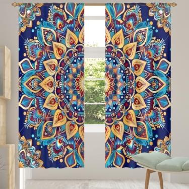 Imagem de 2 conjuntos de painéis mandala étnicas coloridas cortinas transparentes arejadas com filtro leve painéis de cortina leve cortina de porta janela para sala de estar, quarto, jantar, 192 cm de