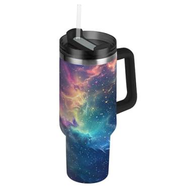 Imagem de SEHANY Copo Stars and Galaxy de 850 g com tampa e canudo, aço inoxidável de vácuo duplo isolado garrafa de água esportiva suporte para copo de café de viagem à prova de vazamento para bebida gelada
