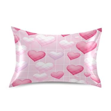 Imagem de ATTX Fronha de almofada de coração rosa com fecho de envelope para cabelo e pele, macia, respirável, suave, ambos os lados, capa de almofada de seda refrescante (tamanho padrão 50 x 66 cm, 1 peça