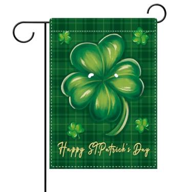 Imagem de Dyrenson Feliz Dia de São Patrício Bandeira Decorativa de Jardim, Trevo da Sorte Trevo Búfalo Xadrez Quintal Decoração Externa de Casa, Serapilheira Irlandesa Primavera Exterior Pequena Decoração