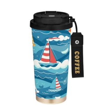 Imagem de STAYTOP Copo de café de aço inoxidável de 500 ml, caneca de café de viagem retrô cômica isolada com tampa, copo de café à prova de derramamento, copos portáteis reutilizáveis para bebidas quentes e