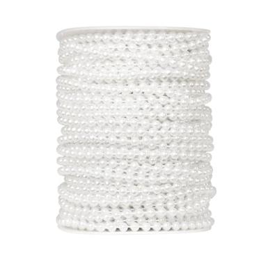 Imagem de Guirlanda de cordas de pérolas artificiais de 4 mm para artesanato, contas de pérolas artificiais para decoração de flores de árvore de Natal de festa de casamento (branco, 16,4 pés)