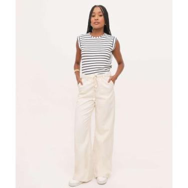 Imagem de Calça Sarja Wide Leg Bolsos Feminina-66108 - ECXO JEANS, Off white, 42