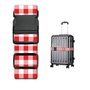 Imagem de Correias de bagagem para malas, cinto de viagem resistente com fivela de liberação rápida, alça de mala ajustável, acessórios de bagagem fofos para viagem, tabuleiro de xadrez vermelho e branco