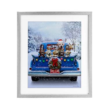 Imagem de Stupell Industries "Christmas Tailgate Puppies", impressão emoldurada sob vidro, cinza, 13 x 16